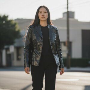 IN SUEDE Black Patent Leather Jacket - Size XL